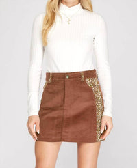 She + Sky - Corduroy Skirt With Ditsy Floral Print