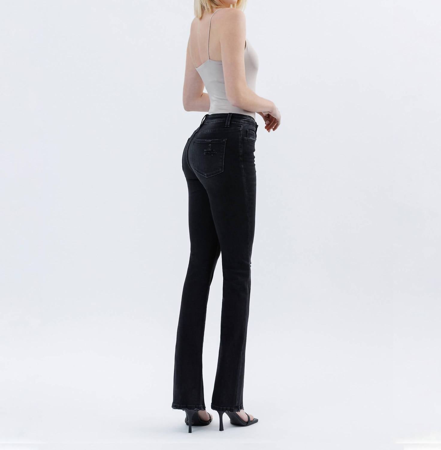 Flying Monkey - High Rise Slanted Slit Slim Bootcut Jeans