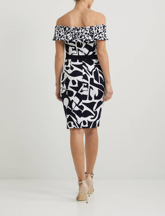 Joseph Ribkoff - Off-shoulder Belted Bodycon Dress