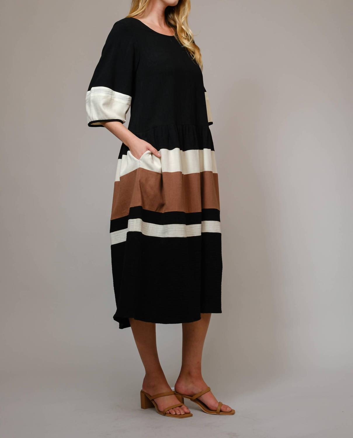 Blue B - Scoop Neck Stripe Midi Dress