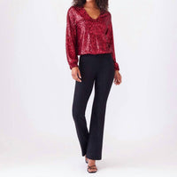 Karen Kane Blouson Sleeve Sequin V-Neck Top in ruby - women's blouse - view 4