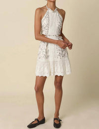 Olivaceous - Elara Embroidered Halter Mini Dress