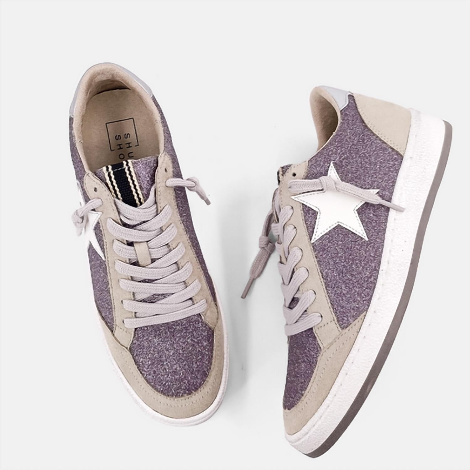 SHU SHOP Women's Paz Sneakers in lilac glitter - women's sneaker - detail view