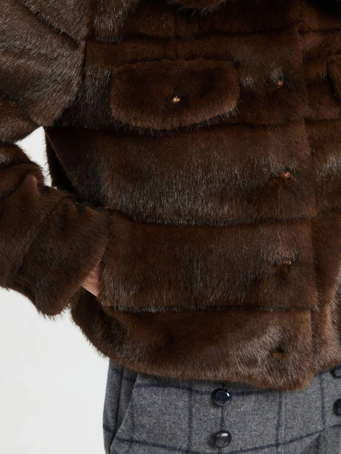 Vilagallo - Faux Fur Textured Stripe Jacket