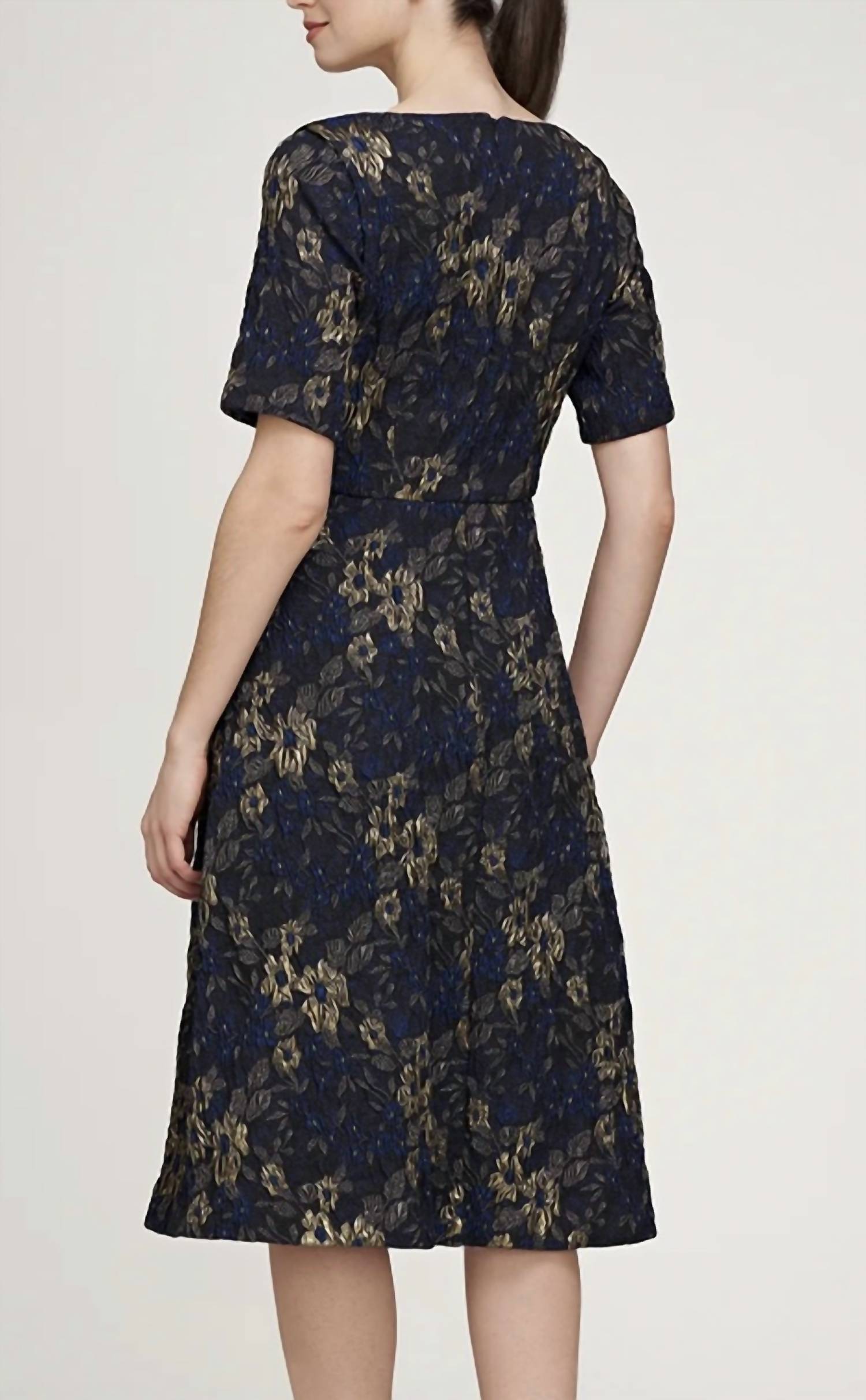 JS Collections Florence Cocktail Dress in navy gold - women's dress - detail view