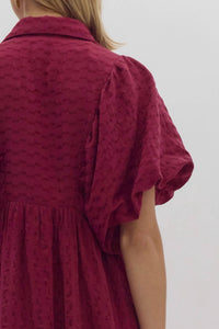 Entro - Textured Puff Sleeve Midi Dress