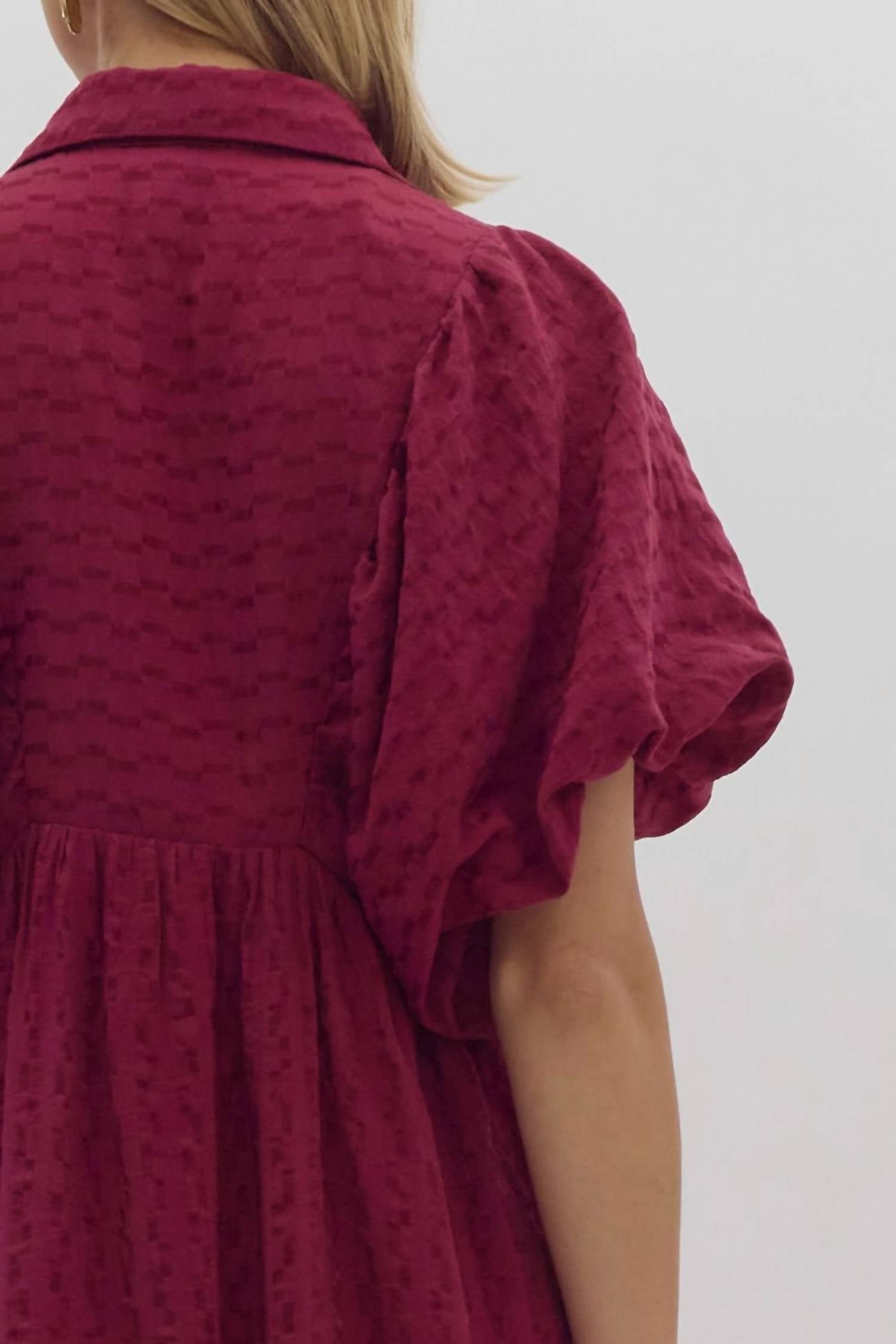 Entro - Textured Puff Sleeve Midi Dress