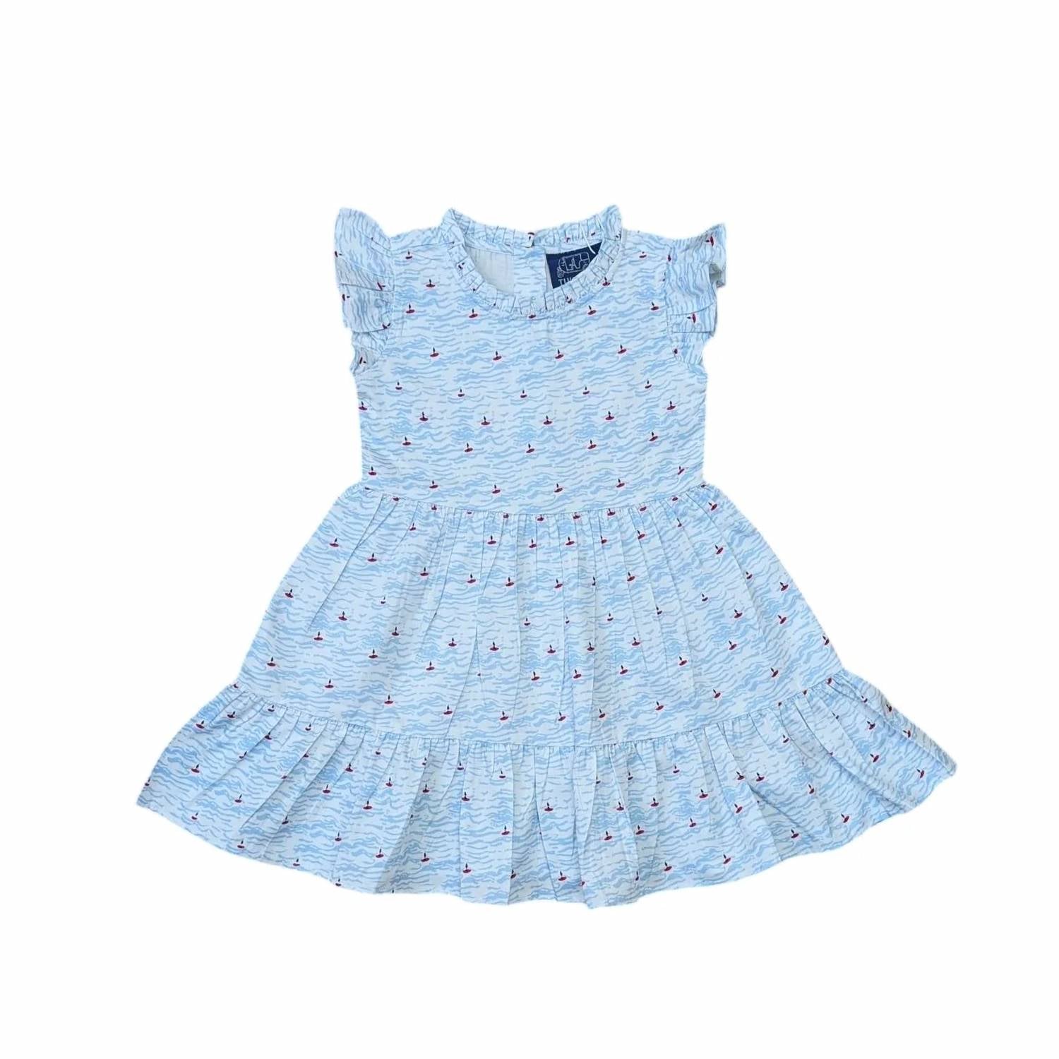 Tuktuk Designs - Girl's Sailboats Water Ruffle Dress