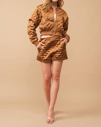 Blue B Quilted Crop Pocket Bomber Jacket With Matching Set in brown - women's sleepwear - view 6