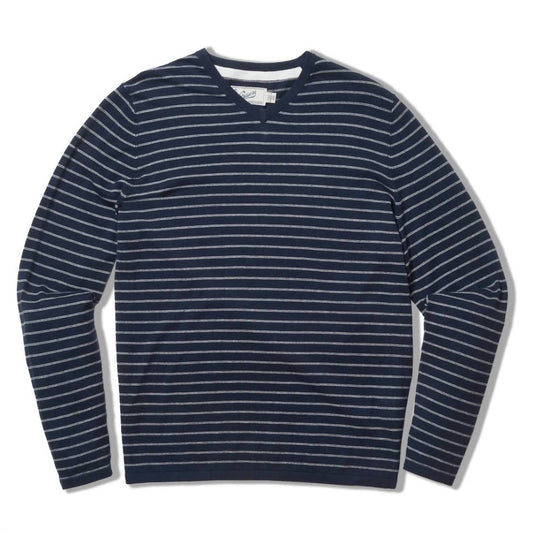 Grayers - Men's Stripe V Neck Cotton Linen Sweater