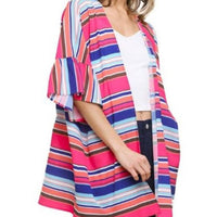 Umgee - Ruffle Sleeve Bright Striped Kimono