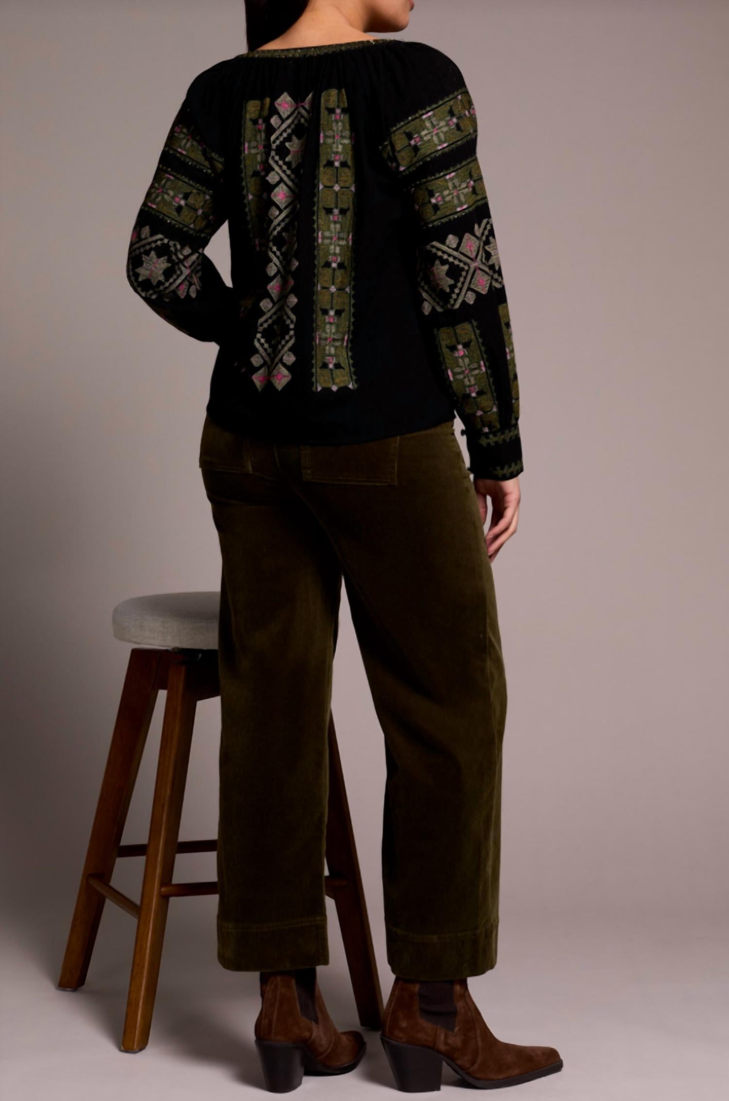 Tribal - Long Sleeve Blouse With Embroidery