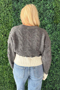 Elan - Two Tone V-neck Button Front Sweater