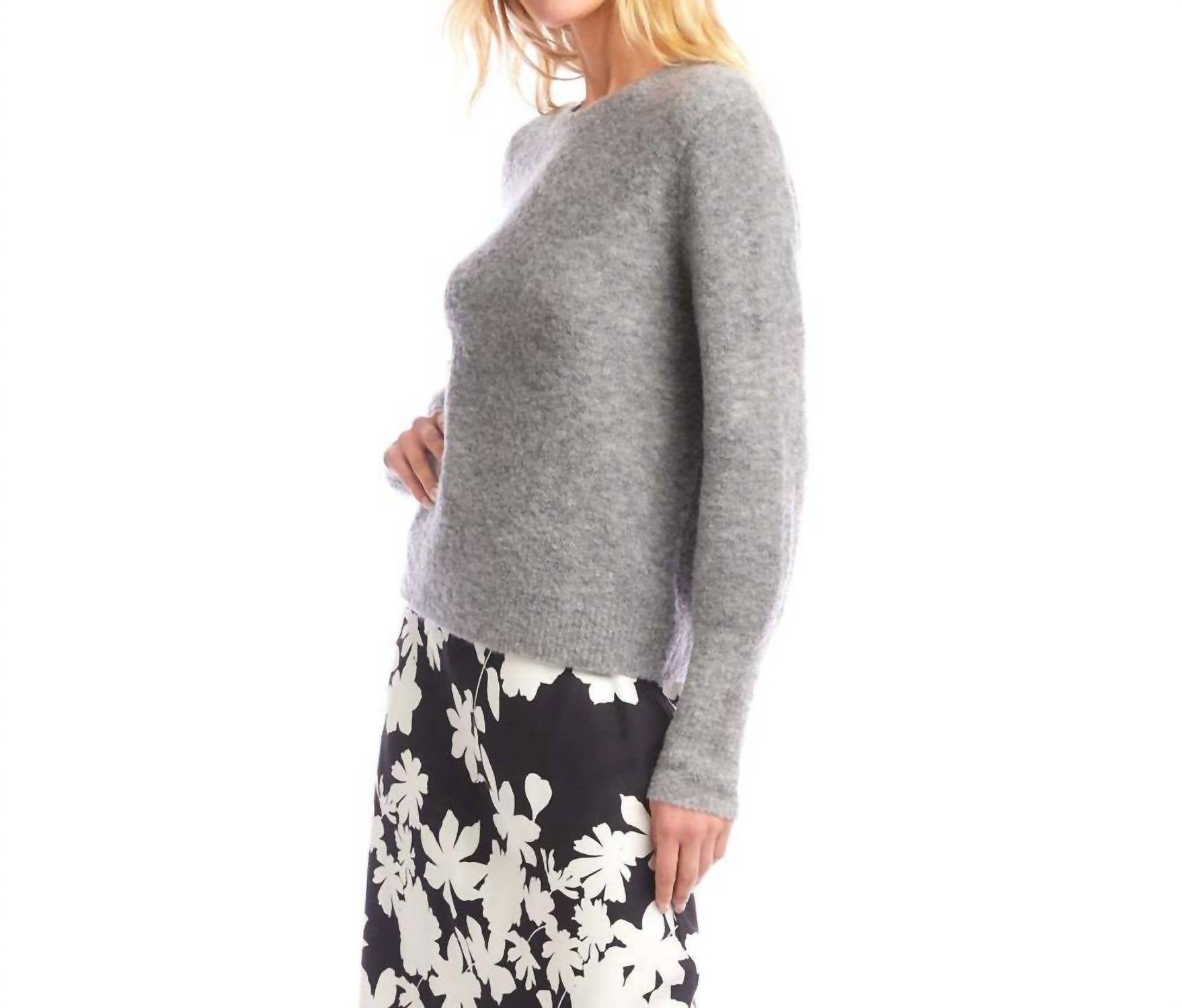 Karen Kane Boucle Sweater Top in gray - women's sweater - detail view