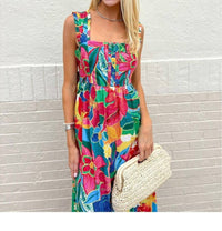 Skies Are Blue - Tropical Tie Back Maxi Dress