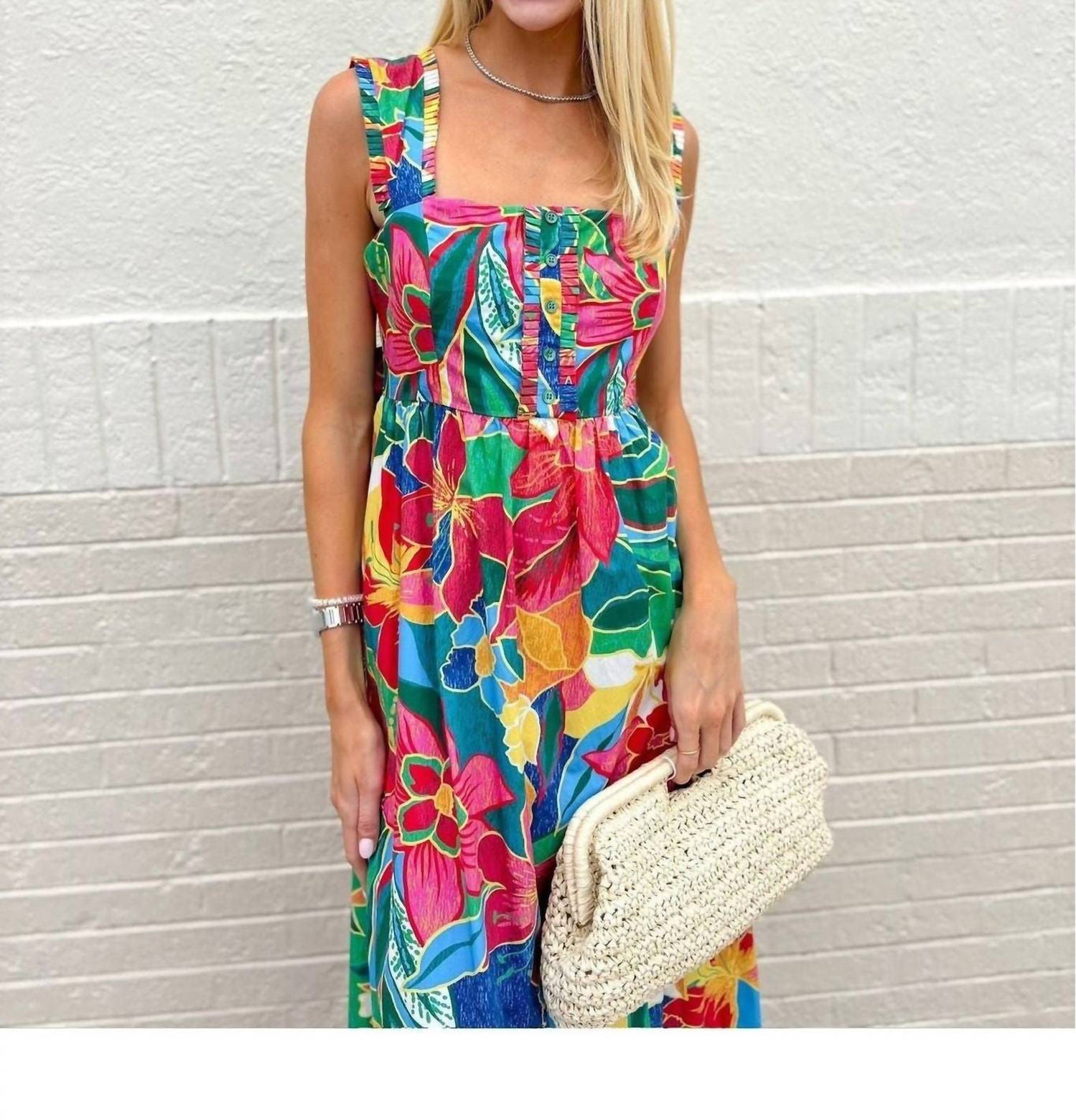 Skies Are Blue - Tropical Tie Back Maxi Dress