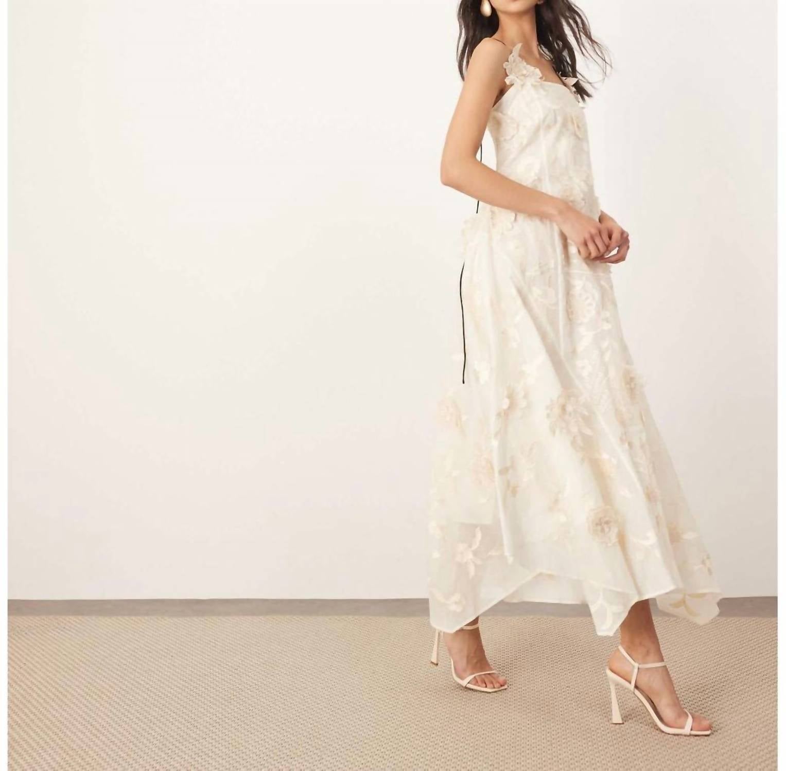 Arrange Mirrored Applique Floral Embroidered Cami Maxi Dress in buttermilk - women's dress