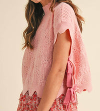 AnnieWear Side Tie Detailed Sweater Vest in pink - women's jacket - detail view