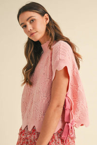 AnnieWear Side Tie Detailed Sweater Vest in pink - women's jacket - alternate view