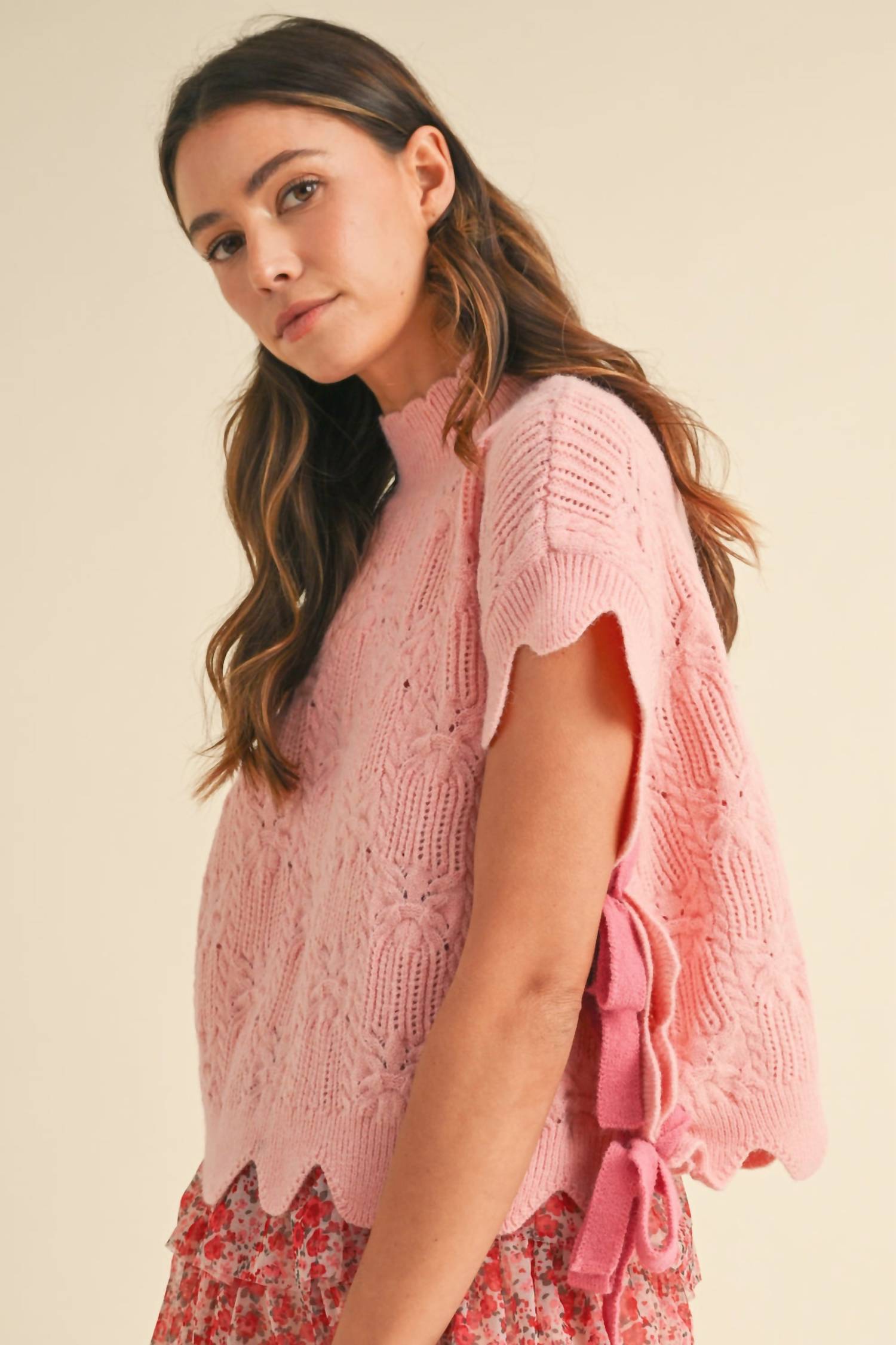 AnnieWear Side Tie Detailed Sweater Vest in pink - women's jacket - alternate view