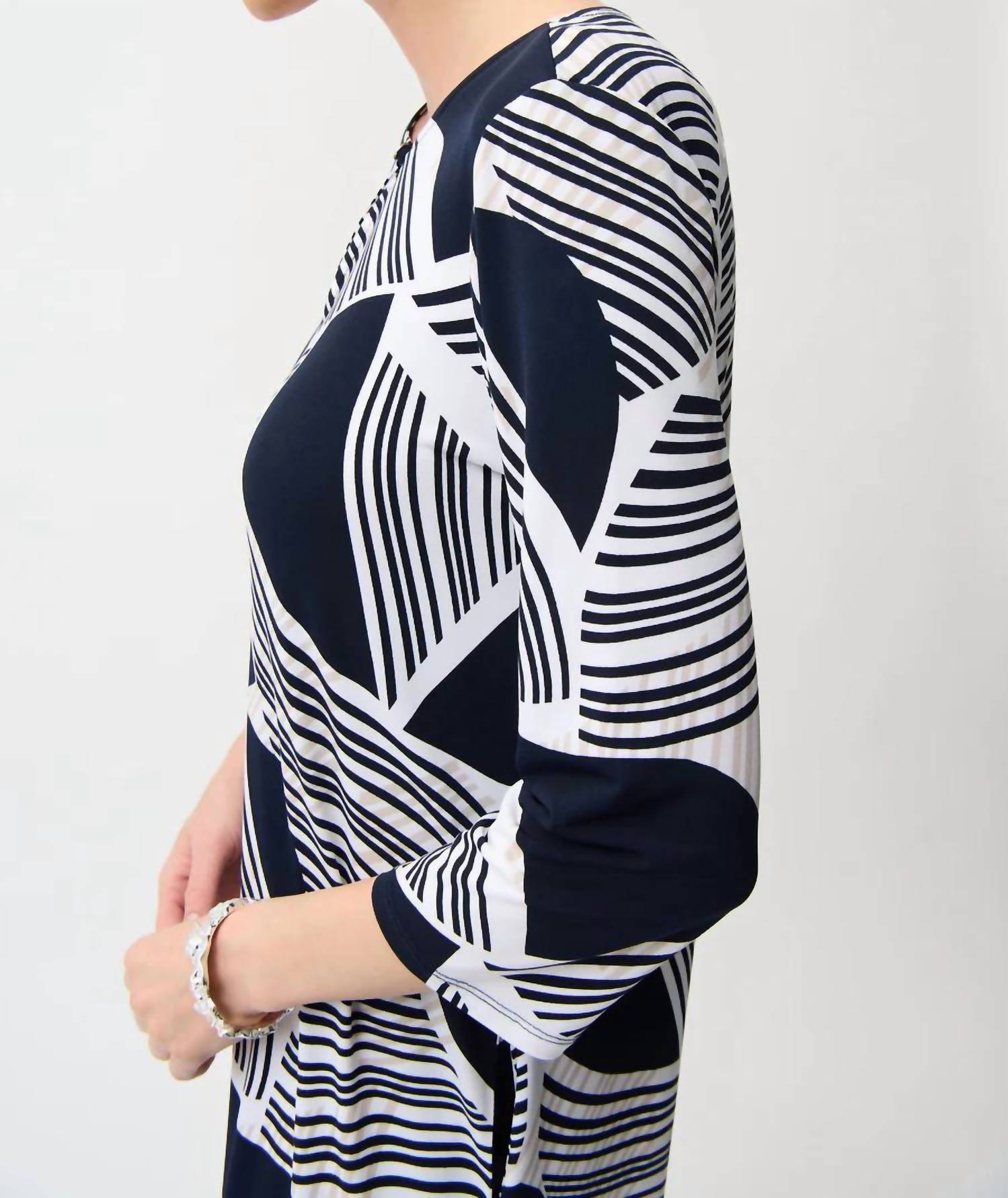 Joseph Ribkoff - Silky Knit Geometric Print Dress with Keyhole