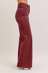 Judy Blue High Waisted Retro Wide Leg With Twisted Seams Jeans in bordeaux - women's jeans - alternate view