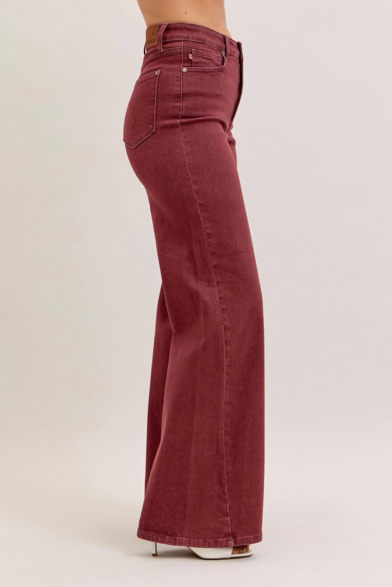 Judy Blue High Waisted Retro Wide Leg With Twisted Seams Jeans in bordeaux - women's jeans - alternate view