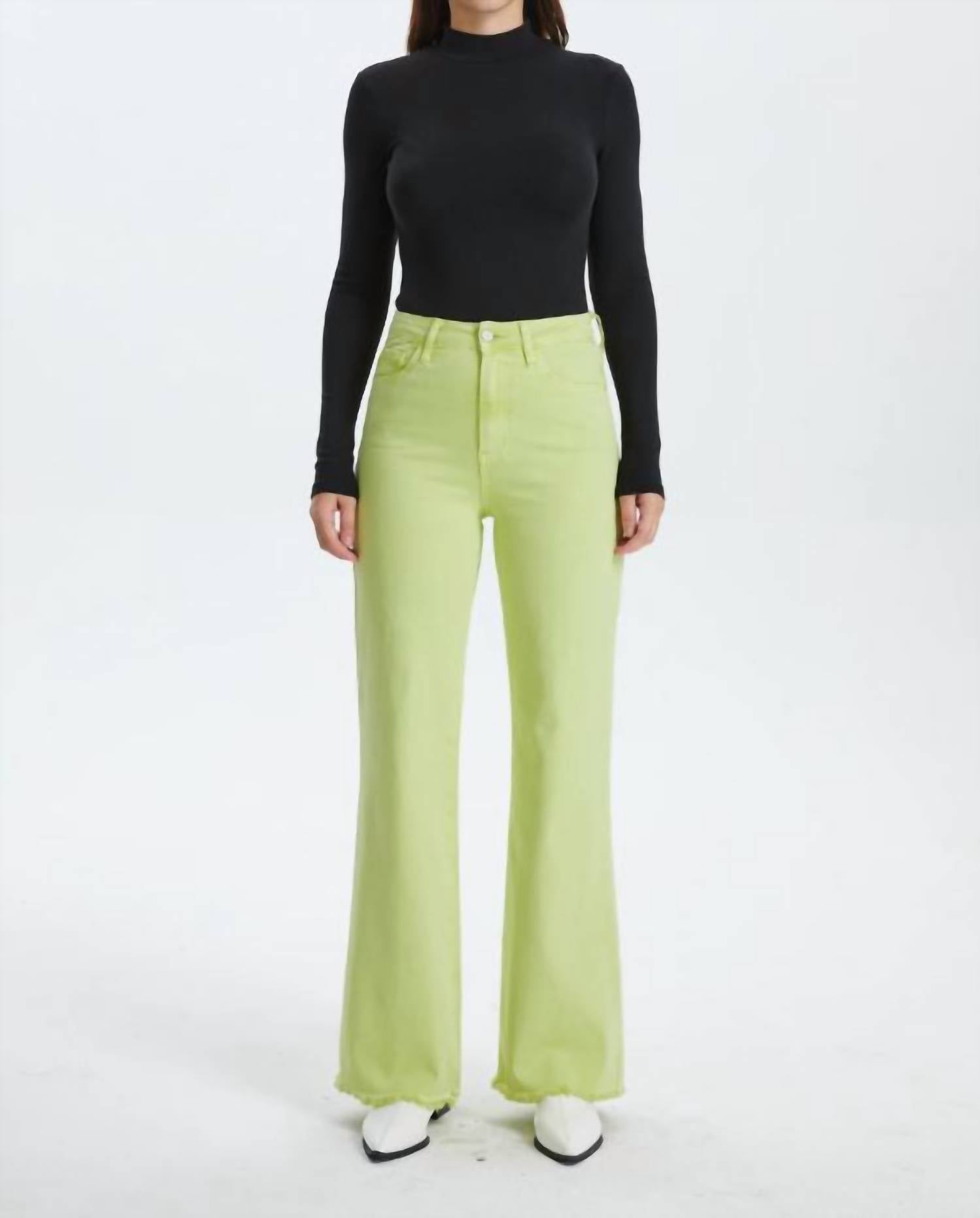 Bayeas Stella High Rise Wide Leg Pants in pistachio - women's jeans - detail view