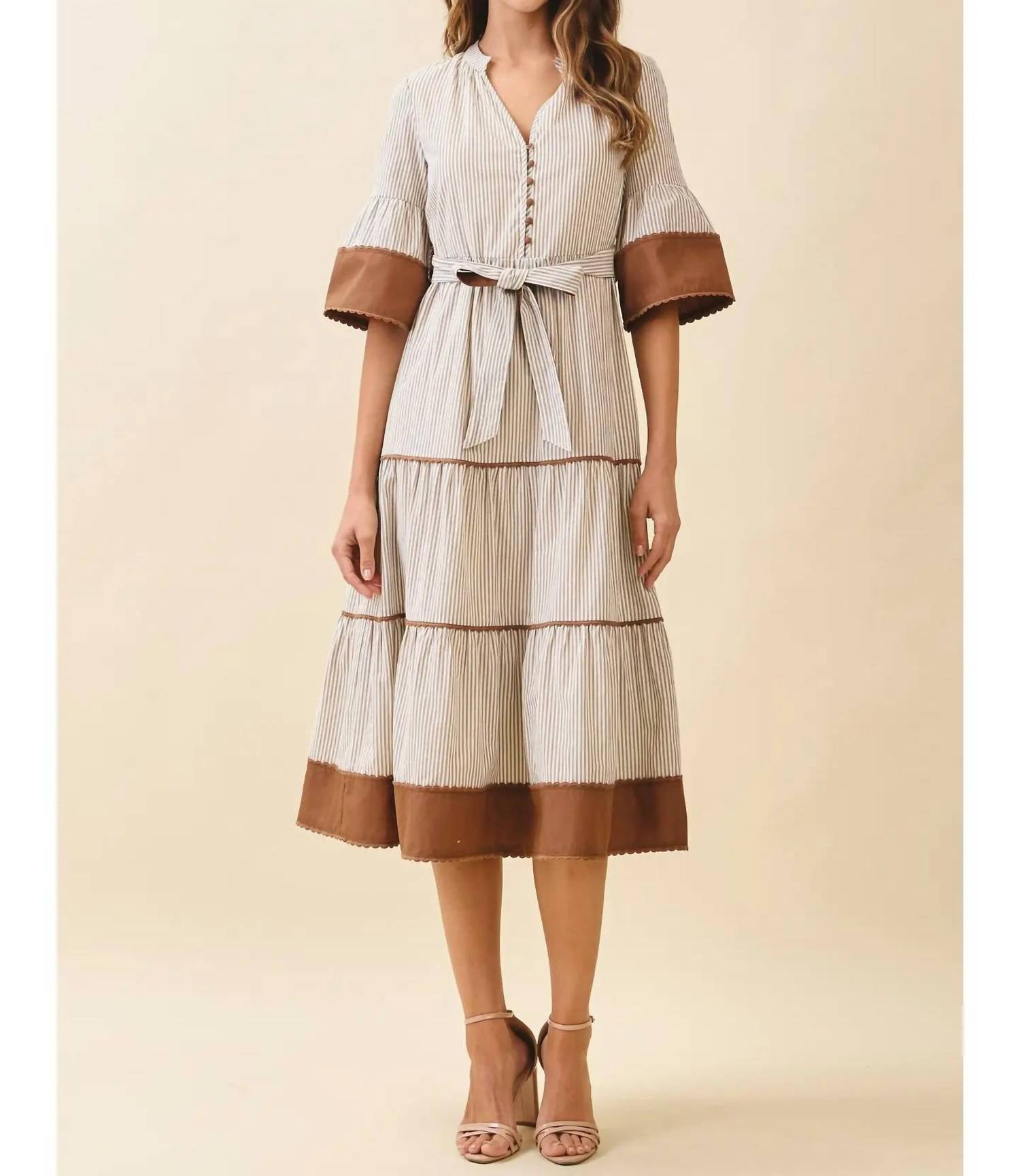 Tcec - Contrast Trim Midi Dress