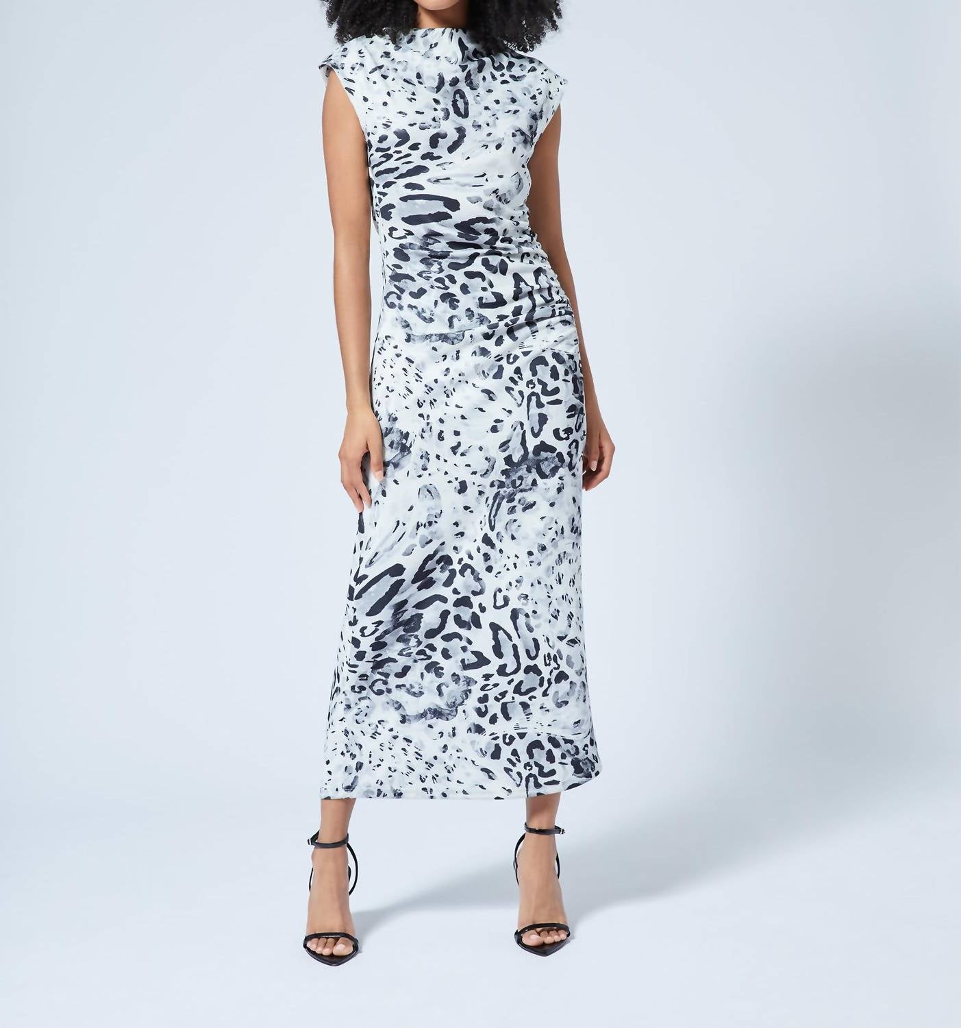 Adrienne - Draped Mock Neck Midi Dress