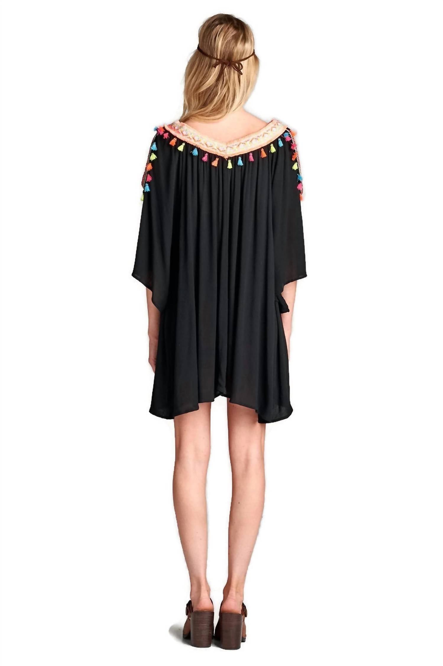Velzera - Cold Shoulder Tassel Mini Dress - Plus