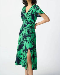 Joseph Ribkoff - Floral Print Silky Knit Flowy Midi Wrap Dress