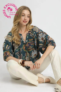 Umgee - Boho Paisley Puff Sleeve Blouse