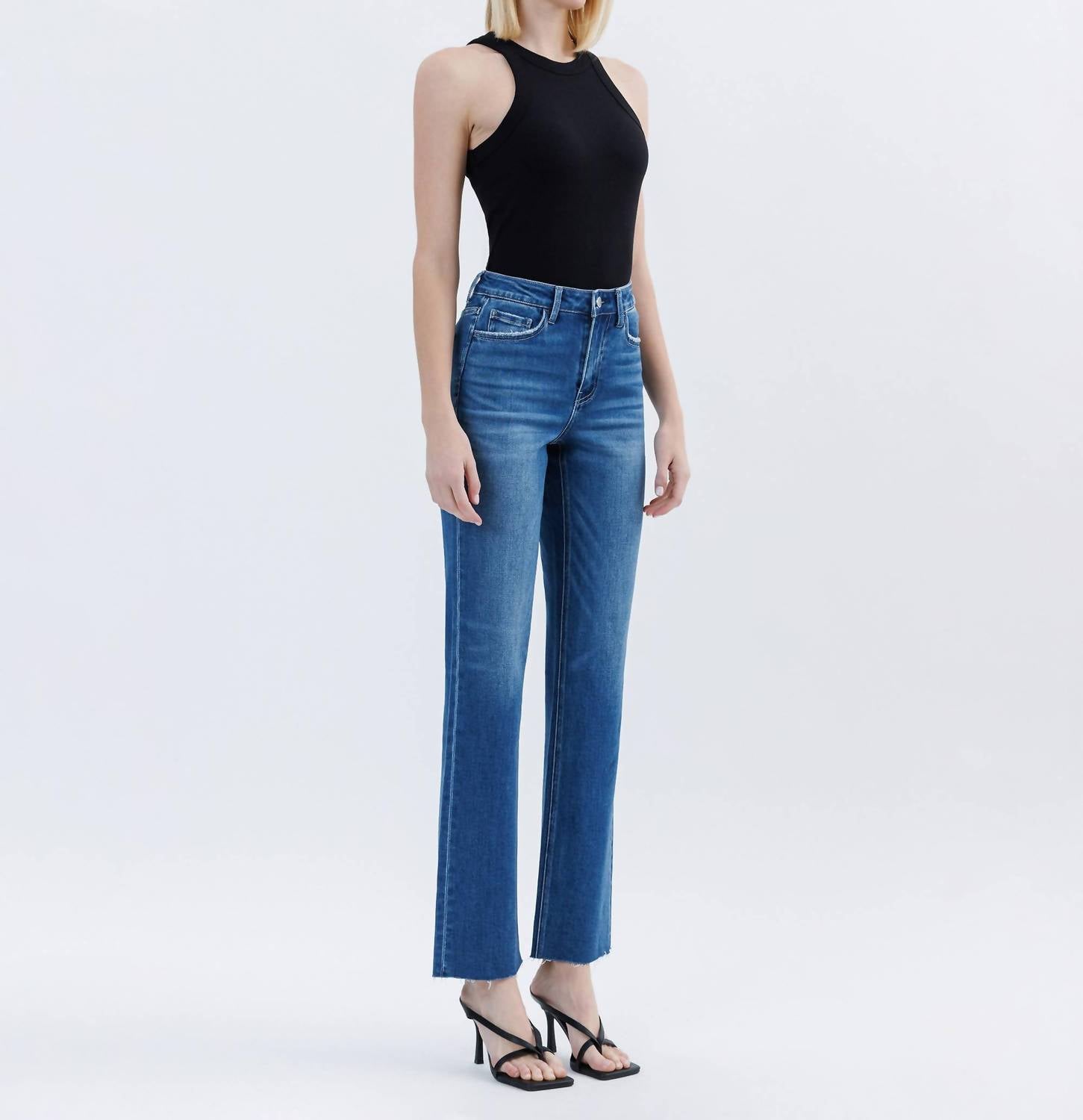 Flying Monkey - High Rise Straight Raw Hem Jeans
