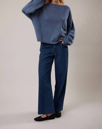 LE LIS Eliza Oversized Wide Neckline Sweater in dusty blue - women's sweater