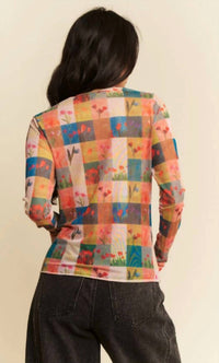 DAVI & DANI See You Around Top in flower multi - women's long sleeve top - detail view