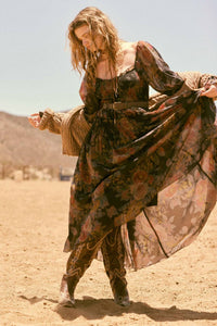 Promesa - Floral-print Smocked Bubble Sleeve Maxi Dress