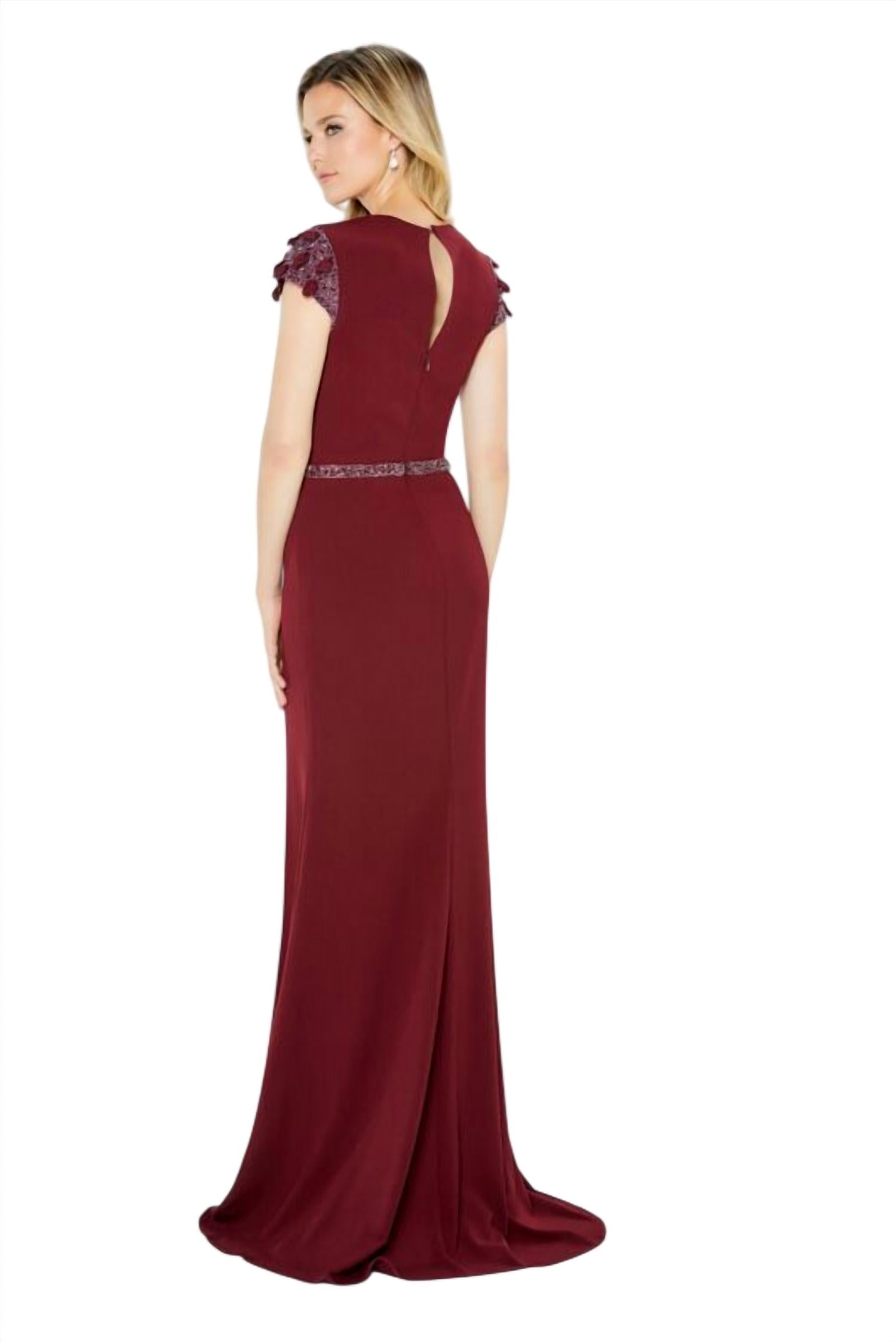 Montage by Mon Cheri Front Slit Cap Sleeve Dress in wine - women's dress - alternate view