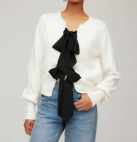 Fifteen Twenty Dena Ribbon Tie Sweater in black white - women's sweater