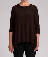 Sympli Flounce top with wide funnel collar in chocolate - women's long sleeve top