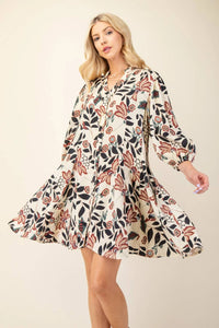 Gigio - Rachel Floral Print 3/4 Sleeve Shirt Dress