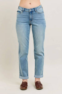 Judy Blue - Mid Rise V-front Cuff Boyfriend Cool Denim Jeans
