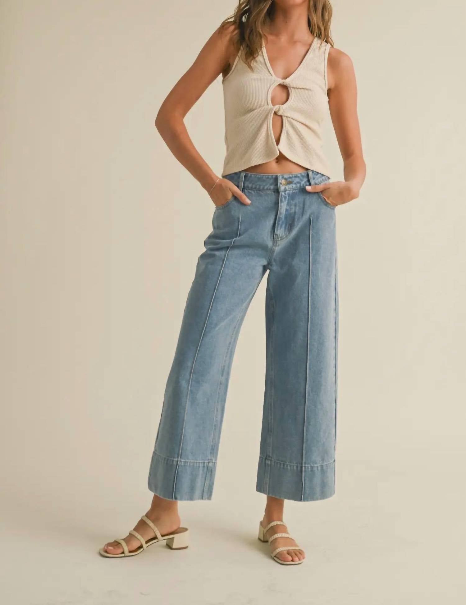 MIOU MUSE Wide Hem Denim Pants in blue - women's jeans