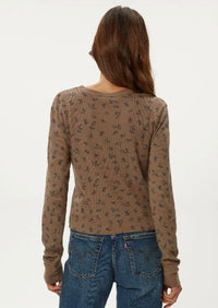 Michael Stars Palmer Floral Thermal Crew Tee in cobblestone - women's long sleeve top - alternate view