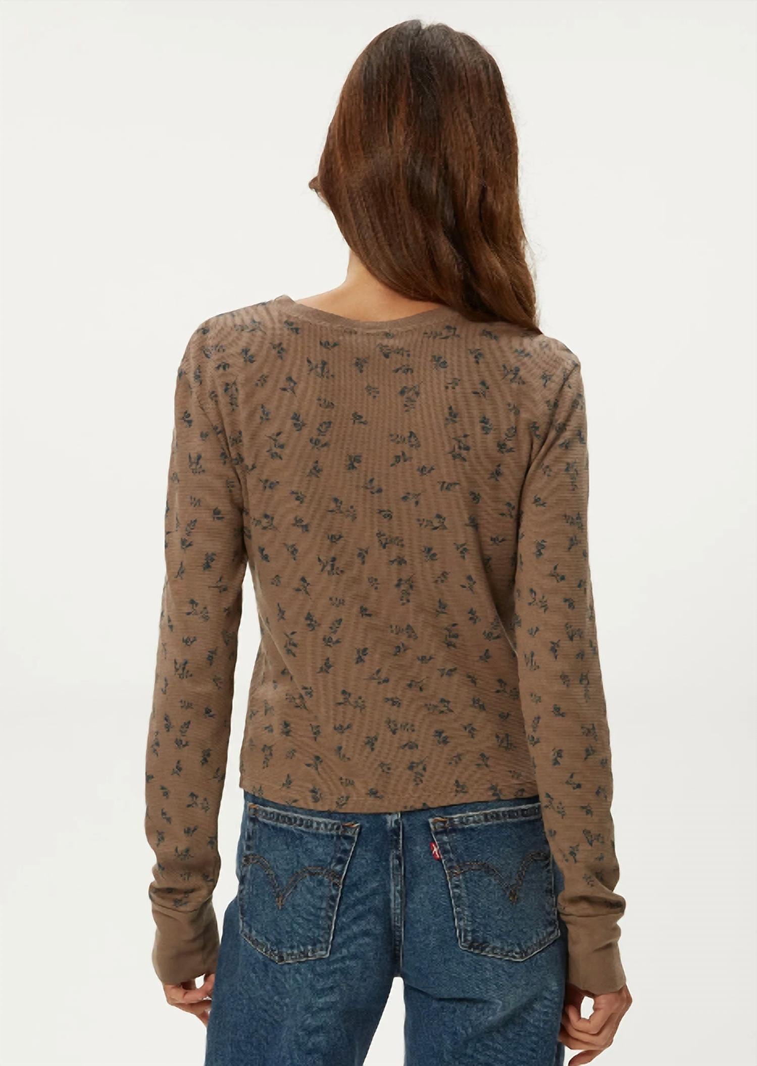 Michael Stars Palmer Floral Thermal Crew Tee in cobblestone - women's long sleeve top - alternate view