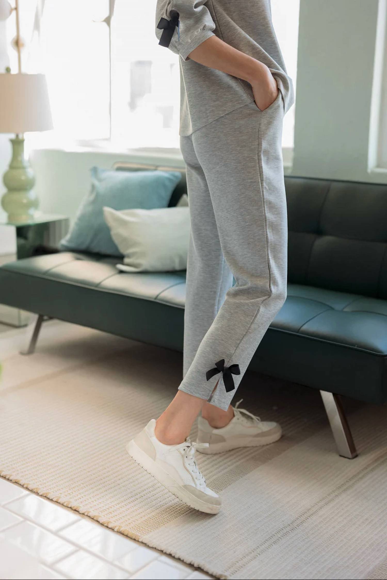 Joh Jelina Knit Pant With Ribbons in heather - women's pants - detail view