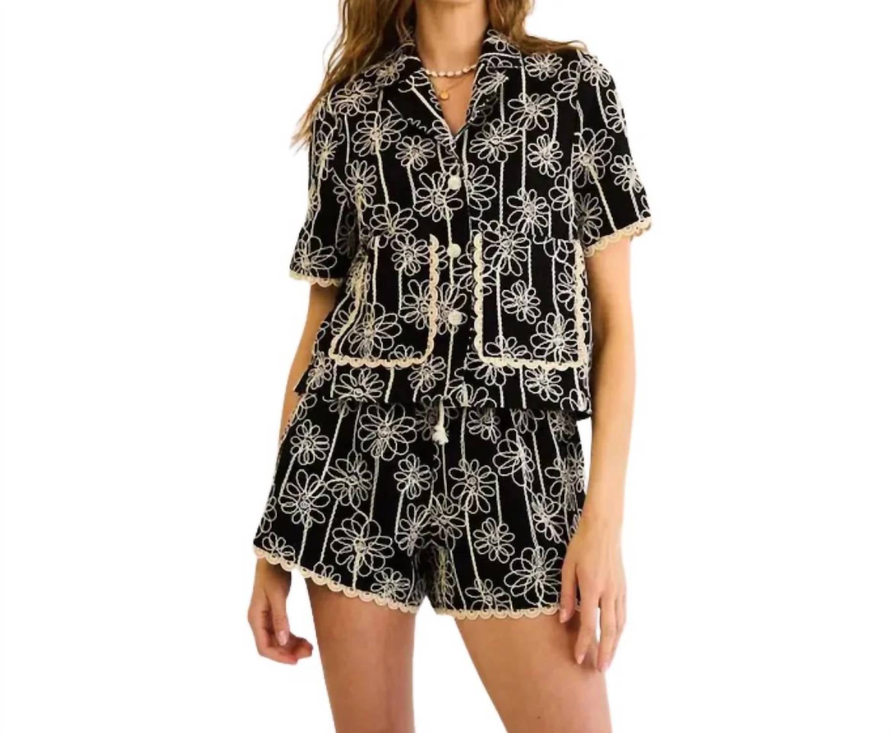 The Greii - Button Down Top & Drawstring Shorts Set