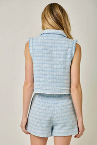 Mystree - Spring Fringe Tweed Buttoned Vest And Skort Set