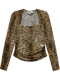 Fifteen Twenty Cady Shirred Top in leopard - women's long sleeve top - view 4