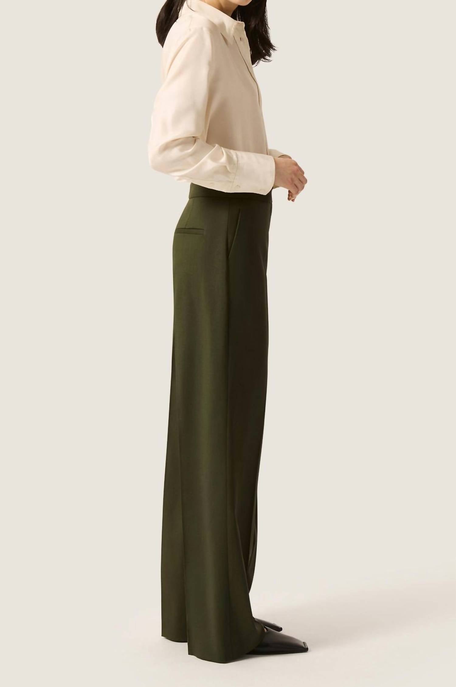 Argent Wide Leg Trouser in olive - women's pants - detail view